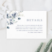 Elegante Stofblauwe Winterloof Bruiloftdetails Informatiekaartje