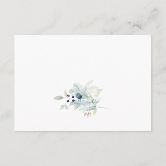 Elegante Stofblauwe Winterloof Bruiloftdetails Informatiekaartje (Achterkant)