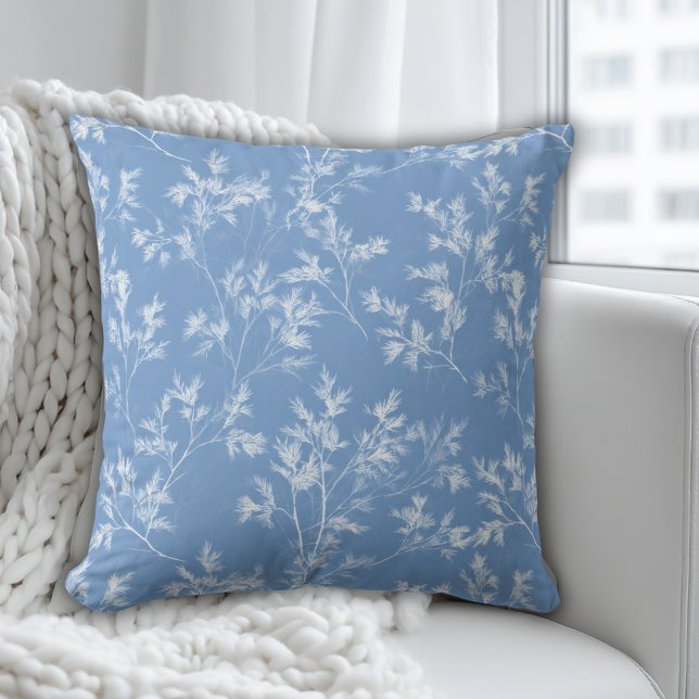 Elegante Stofblauwe Wintervorst Botanische Kussen (Creator heeft geüpload)