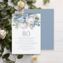 Elegante Stofblauwe Witte Bloem 80ste Verjaardag