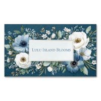 Elegante Stofblauwe Witte Bloem Teal Gouden Lijst