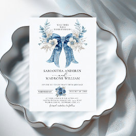 Elegante Stofblauwe Witte Roos Bloemrijke Strik Br Kaart