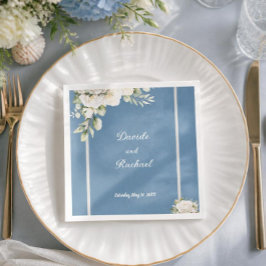 Elegante Stofblauwe Witte Rozen Bruiloft Servet