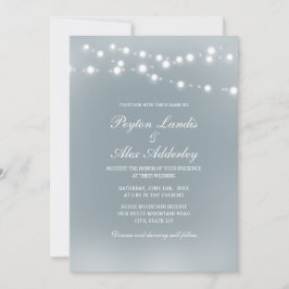 Elegante Stofblauwe Witte Slingerlichtjes Bruiloft Kaart