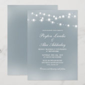 Elegante Stofblauwe Witte Slingerlichtjes Bruiloft Kaart (Voorkant / Achterkant)