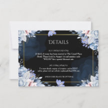 Elegante Stofblauwe Zwarte Huwelijksdetails Kaart