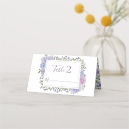 Elegante stoffig blauwe en lila waterverf bloemen plaatskaartje