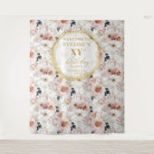 Elegante stoffig roze bloemen verjaardag fotobooth wandkleed (Voorkant)