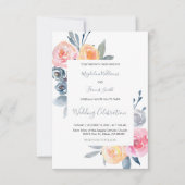 Elegante stoffige blauw en roos roze bruiloft kaart (Voorkant)