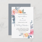 Elegante stoffige blauw en roos roze bruiloft kaart (Voorkant / Achterkant)