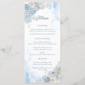 Elegante stoffige blauw ivoor Roos bloemen bruilof Menu (Voorkant)