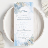Elegante stoffige blauw ivoor Roos bloemen bruilof Menu