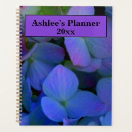 Elegante stoffige blauw paarse bloemen planner