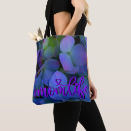 Elegante stoffige blauw paarse bloemen tote bag