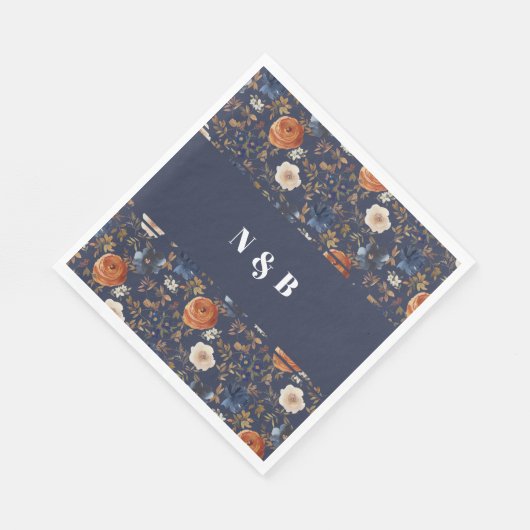Elegante stoffige blauw Sinaasappel monogram bruil Servet (Hoek)