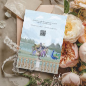 Elegante stoffige blauw  tuin groen bruiloft kaart