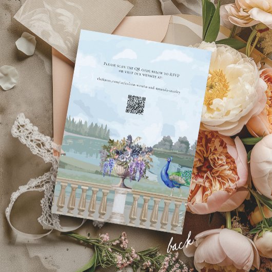 Elegante stoffige blauw  tuin groen bruiloft kaart