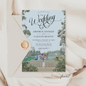 Elegante stoffige blauw  tuin groen bruiloft kaart