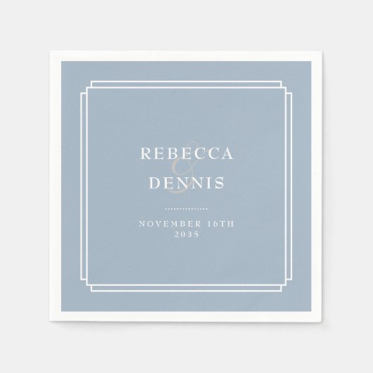 Elegante stoffige blauwe art deco bruiloft servet (Voorkant)