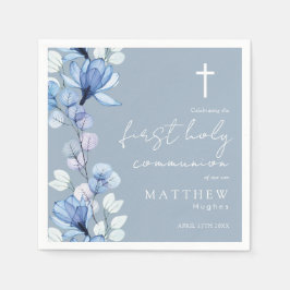 Elegante stoffige blauwe bloem Eerste Heilige Comm Servet