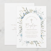 Elegante stoffige blauwe bloem met scriptdoop kaart (Voorkant / Achterkant)