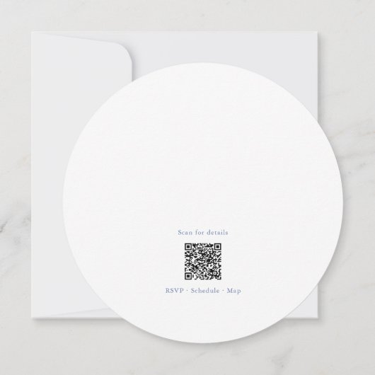 Elegante stoffige blauwe bloem ronde bruiloft kaart (Achterkant)