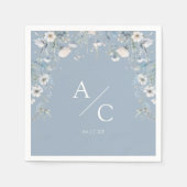 Elegante stoffige blauwe bloemen bloemenbruiloft servet (Voorkant)