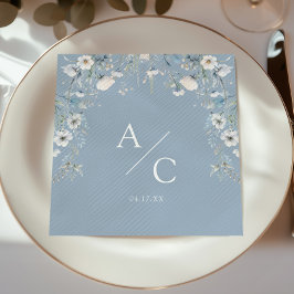 Elegante stoffige blauwe bloemen bloemenbruiloft servet