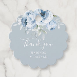 Elegante stoffige blauwe bloemen bruiloft bedankjes labels