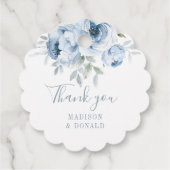 Elegante stoffige blauwe bloemen bruiloft bedankjes labels (Achterkant)