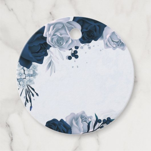 Elegante Stoffige Blauwe Bloemen Navy Blue Favor T Bedankjes Labels (Voorkant)