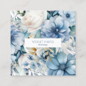 Elegante stoffige blauwe bloemen op maat vierkante visitekaartje (Voorkant)