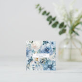 Elegante stoffige blauwe bloemen op maat vierkante visitekaartje (Staand voorkant)