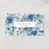 Elegante stoffige blauwe bloemen op maat visitekaartje (Voorkant)
