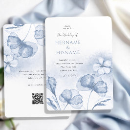 Elegante stoffige blauwe bloemen QR RSVP bruiloft Kaart