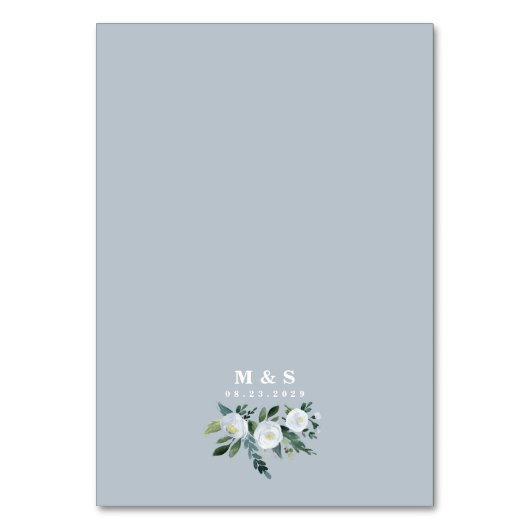 Elegante stoffige blauwe bloemenbruiloft behuizing kaart (Achterkant)