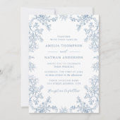 Elegante  stoffige blauwe bloemenbruiloft kaart (Voorkant)