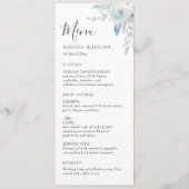 Elegante stoffige blauwe bloemenbruiloft menu (Voorkant)