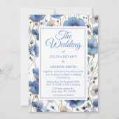 Elegante stoffige blauwe bloemenbruiloft uitnodigi kaart (Voorkant)