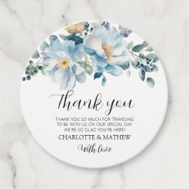 Elegante stoffige blauwe bloemenbruiloftsgunst Gif Bedankjes Labels