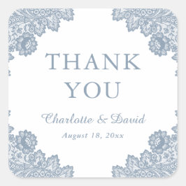 Elegante stoffige blauwe bloemenkant bruiloft beda vierkante sticker