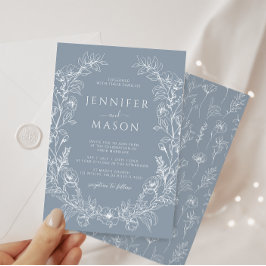 Elegante stoffige blauwe bloemenkrans bohemian bru kaart