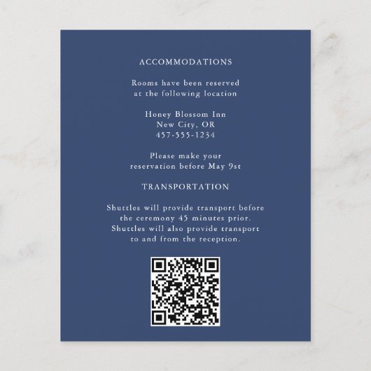 Elegante stoffige blauwe bloemenreceptie bruiloft (Achterkant)