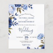 Elegante stoffige blauwe bloemenreceptie bruiloft (Voorkant)