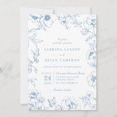 Elegante stoffige blauwe bloementuin bruiloft kaart (Voorkant)
