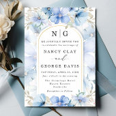 Elegante stoffige blauwe bloementuin Monogram brui Kaart