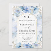 Elegante stoffige blauwe bloementuin Monogram brui Kaart (Voorkant)