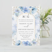 Elegante stoffige blauwe bloementuin Monogram brui Kaart (Staand voorkant)