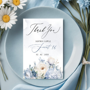 Elegante stoffige blauwe bloemenzoet 16 Bedankt Briefkaart