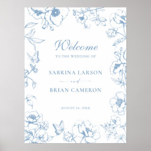 Elegante stoffige blauwe bloemrijke tuin bruiloft  poster
